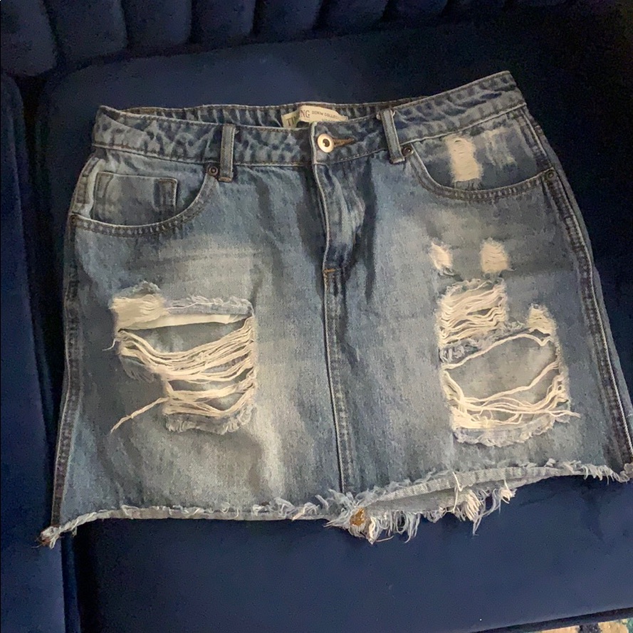 Destroyed Denim Skirt